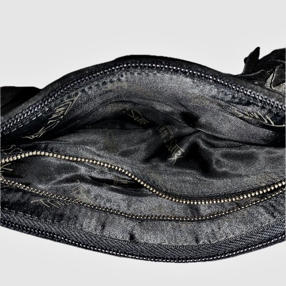 Ruth Saltz Black Suede Rose Wristlet Bag Evening Clutch EUC - Picture 6 of 8